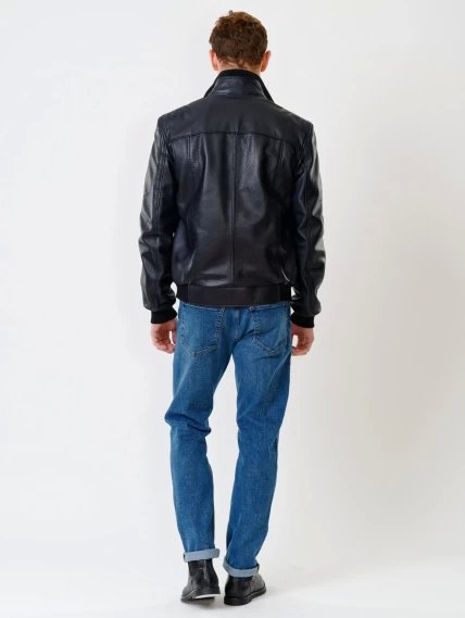 Кожаная куртка бомбер мужская премиум класса 521, синяя, размер 48, артикул 28560-2