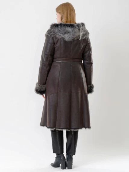Зимний комплект женский: Дубленка 132 + Брюки 02, коричневый/черный, размер 44, артикул 111218-2