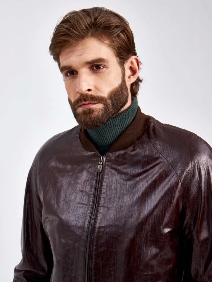 Короткая мужская кожаная куртка бомбер 535, коричневая, размер 50, артикул 29220-4