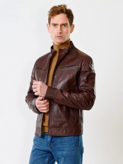 Кожаная куртка мужская 507, коричневая, размер 48, артикул 28420-0