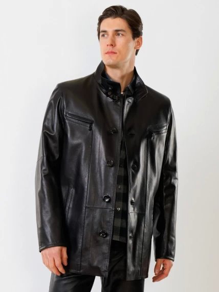 Утепленная удлиненная мужская кожаная куртка 517нв, черная, размер 56, артикул 28620-0