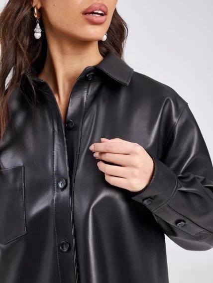 Кожаная женская рубашка с поясом из натуральной кожи премиум класса 02, черная, размер 44, артикул 23220-2