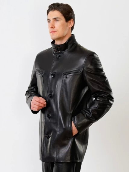 Утепленная удлиненная мужская кожаная куртка 517нв, черная, размер 56, артикул 28620-6