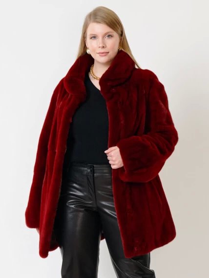 Куртка из меха норки женская 217(в), бордовая, размер 52, артикул 31790-2