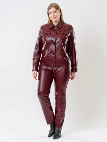 Женская кожаная куртка в джинсовом стиле 3008, бордовая, размер 50, артикул 91480-3