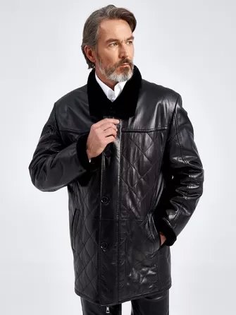 Кожаная зимняя мужская куртка на подкладке из овчины 5712-0