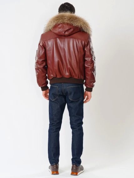 Кожаная мужская куртка аляска утепленная с мехом енота 509, виски, размер 48, артикул 40251-4