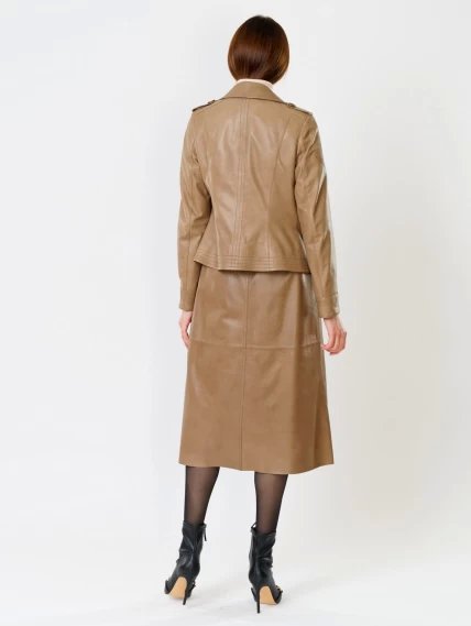 Кожаный комплект женский: Куртка 304 + Юбка-миди 08, коричневый, размер 44, артикул 111141-1