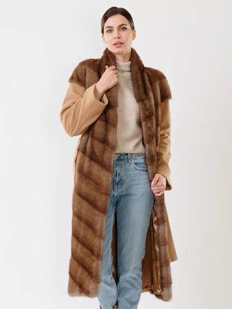 Пальто из меха норки и кашемира женское 19000-1