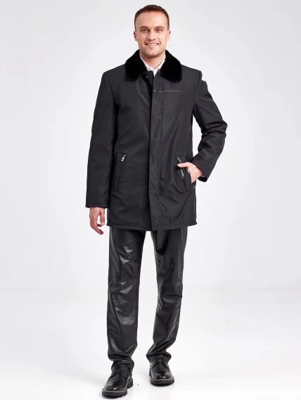 Текстильная зимняя мужская куртка с воротником меха норки 5796, черная, размер 46, артикул 40880-1