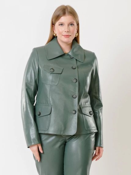 Кожаная куртка пиджак женская 302, оливковый, размер 48, артикул 91181-1