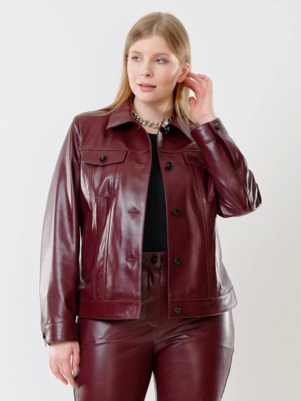 Женская кожаная куртка в джинсовом стиле 3008, бордовая, размер 50, артикул 91480-2