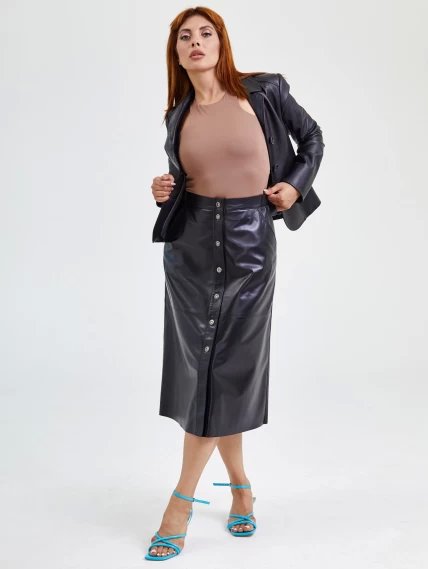 Длинная кожаная юбка из натуральной кожи 08, черная, размер 52, артикул 85551-0