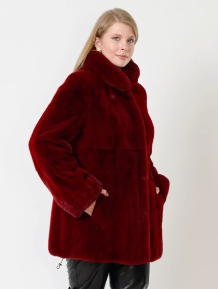 Зимний комплект женский: Куртка из меха норки 217(в) + Брюки 03, бордовый/черный, размер 52, артикул 111338-3