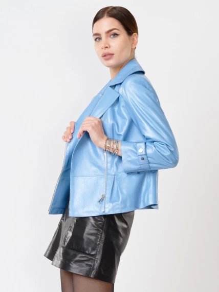 Кожаный комплект женский: Куртка 307 + Юбка 03, голубой перламутр/черный, размер 44, артикул 111216-5