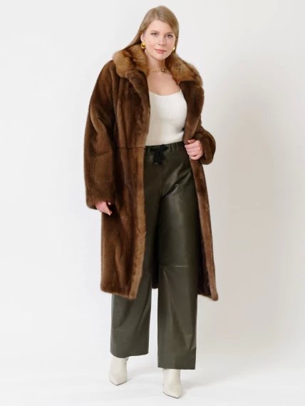 Пальто из меха норки женское 17417(ав), коричневое, размер 48, артикул 31370-2