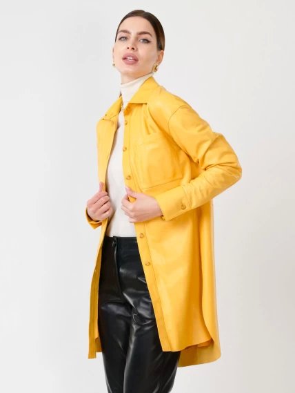 Женская кожаная рубашка с поясом из натуральной кожи 01_1, желтая, размер 44, артикул 90761-1