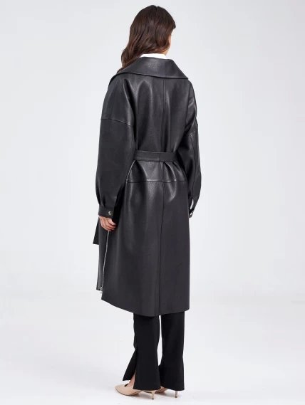 Молодежное женское кожаное пальто на молнии премиум класса 3039, черное, размер 52, артикул 63390-6