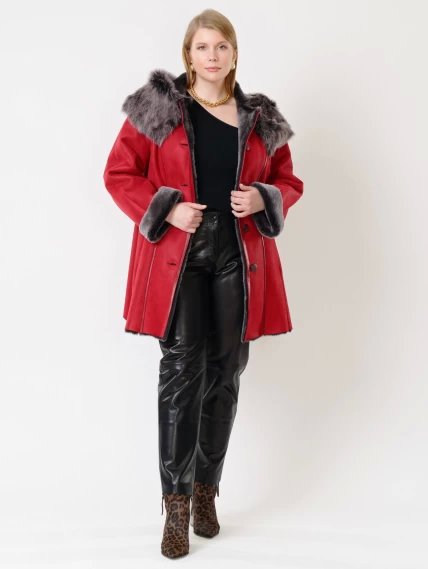 Зимний комплект женский: Дубленка 270 + Брюки 03, красный/черный, размер 46, артикул 111241-6