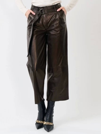 Кожаные укороченные женские брюки из натуральной кожи 05, черные, размер 42, артикул 85251-3