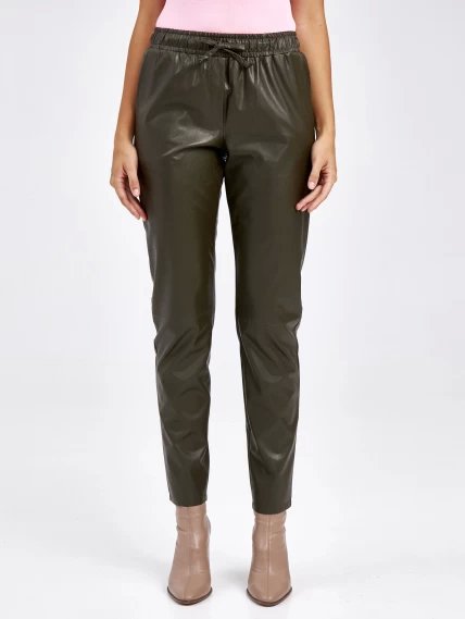 Женские кожаные брюки из экокожи 4616637, хаки, размер 44, артикул 85650-1