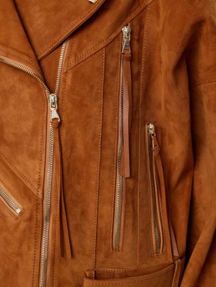 Короткая женская замшевая куртка косуха премиум класса 3051з, виски, размер 44, артикул 23920-3