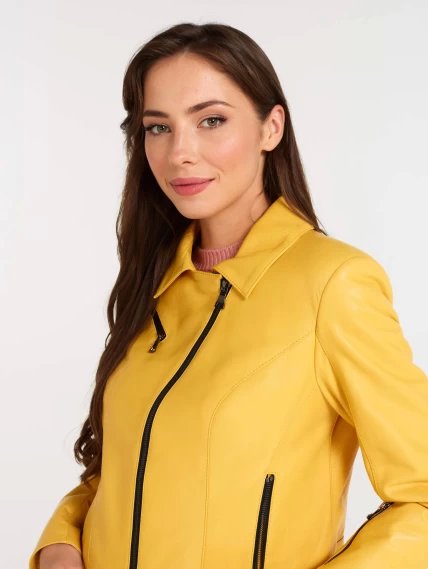 Женская кожаная куртка косуха 3005, желтая, размер 56, артикул 90471-4