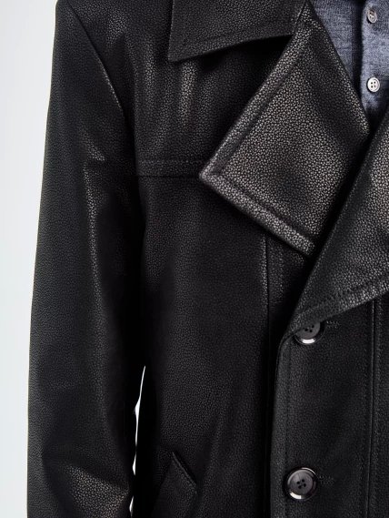 Двубортный мужской кожаный плащ премиум класса Чикаго, черный, размер 52, артикул 21120-2
