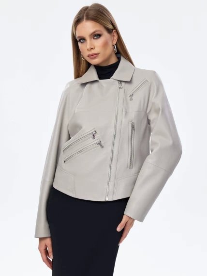Женская кожаная куртка косуха премиум класса 3050, серая, размер 44, артикул 23910-6
