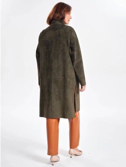 Стильное замшевое пальто оверсайз для женщин премиум класса 3041з, оливковое, размер 50, артикул 63460-6