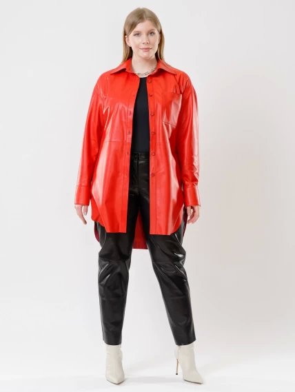 Кожаный костюм женский: Рубашка 01 + Брюки 03, красный/черный, размер 46, артикул 111126-1