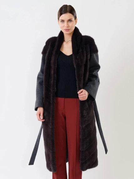 Пальто из меха норки и кашемира женское 19000, серое, размер 44, артикул 32660-1