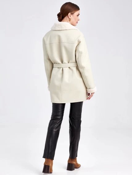 Женская куртка пиджак из меховой овчины с поясом премиум класса 2011, белая, размер 48, артикул 63600-6