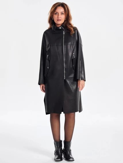 Модное женское кожаное пальто на молнии премиум класса 3041, черное, размер 46, артикул 63400-1