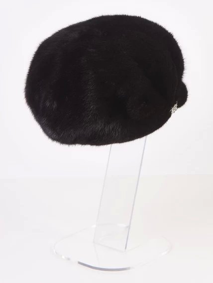Головной убор (кепи) из меха норки женский М-128, черный, размер 58, артикул 51625-1