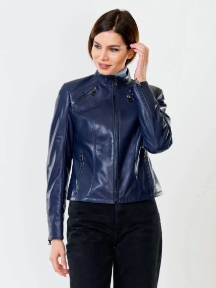 Кожаная куртка женская 3004, синяя, размер 44, артикул 91020-0