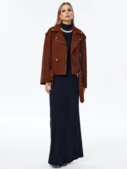 Короткая женская кожаная куртка косуха с поясом премиум класса 3052, виски, размер 44, артикул 23960-1