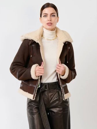 Женская куртка авиатор с капюшоном из натуральной овчины для женщин 205-1