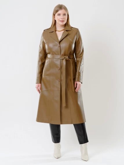 Классическое кожаное женское пальто с поясом премиум класса 3010, серо-коричневое, размер 46, артикул 25620-5