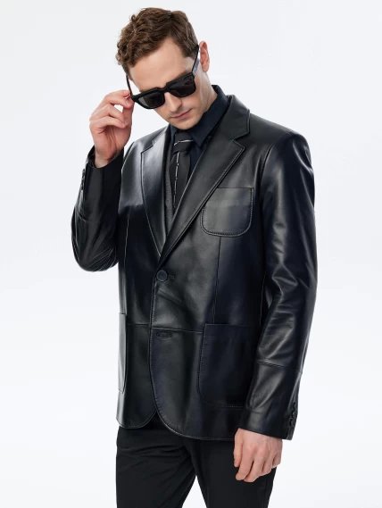 Кожаный пиджак премиум класса для мужчин 555, черный, размер 48, артикул 29730-2