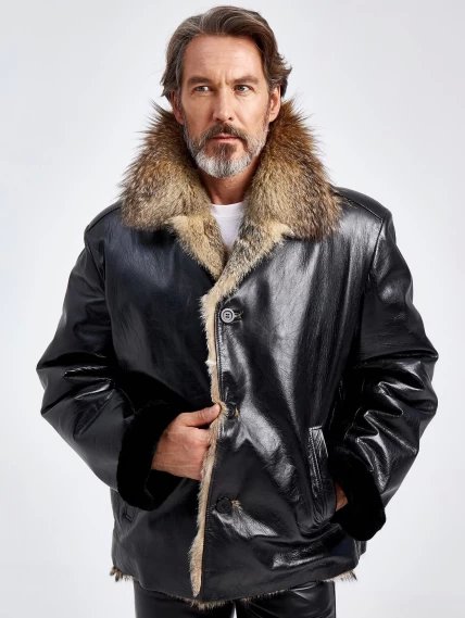 Зимняя мужская кожаная куртка на подкладке из меха лисицы Antonio, черная, размер 56, артикул 40820-6