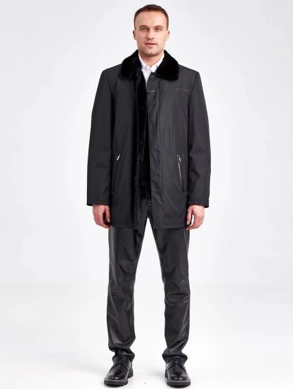 Текстильная зимняя мужская куртка с воротником меха норки 5796, черная, размер 46, артикул 40880-5