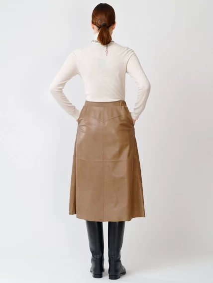 Длинная кожаная юбка из натуральной кожи 08, серо-коричневая, размер 44, артикул 85310-2