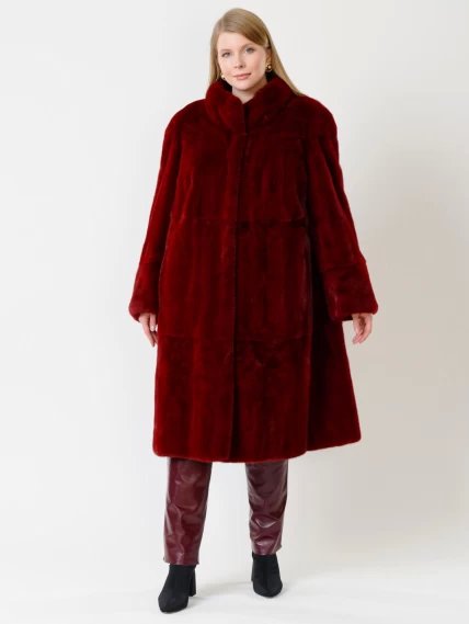 Демисезонный комплект женский: Пальто из меха норки 288в + Брюки 02, бордовый, размер 54, артикул 111318-5