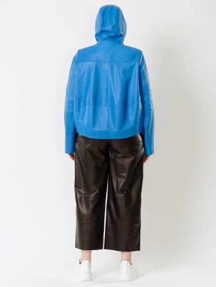 Женская кожаная куртка с капюшоном 308рс, голубая, размер 54, артикул 91221-4
