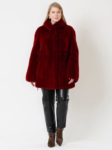 Зимний комплект женский: Куртка из меха норки 217(в) + Брюки 03, бордовый/черный, размер 52, артикул 111338-0