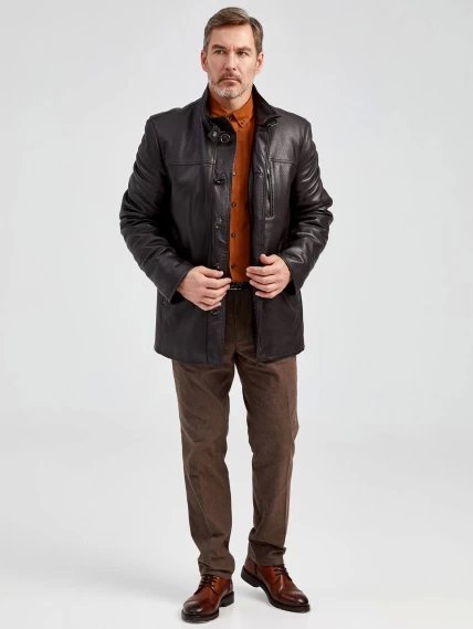 Кожаная куртка утепленная мужская 518ш, коричневая, размер 50, артикул 40471-6