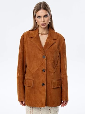 Стильный удлиненный замшевый женский пиджак премиум класса 3069з-1
