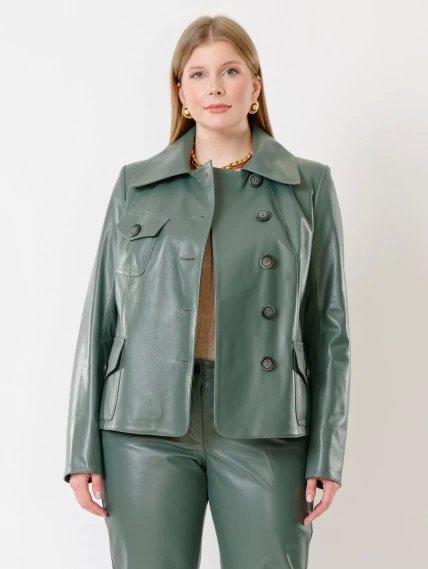 Кожаная куртка пиджак женская 302, оливковый, размер 48, артикул 91181-0