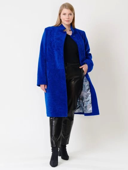 Демисезонный комплект женский: Пальто из астрагана 54мех + Брюки 03, синий/черный, размер 46, артикул 111239-1